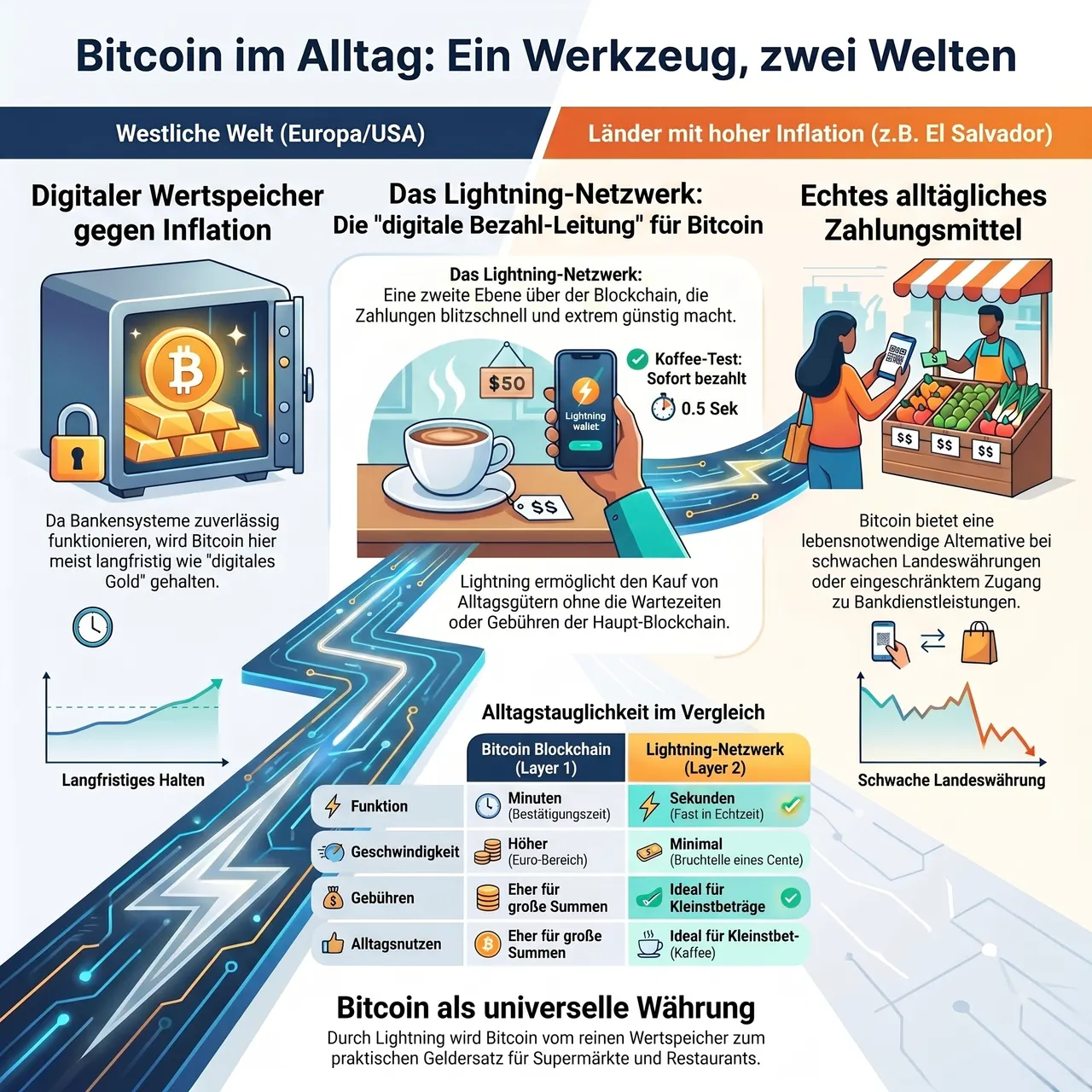 Bitcoin im Alltag: Zwei Welten