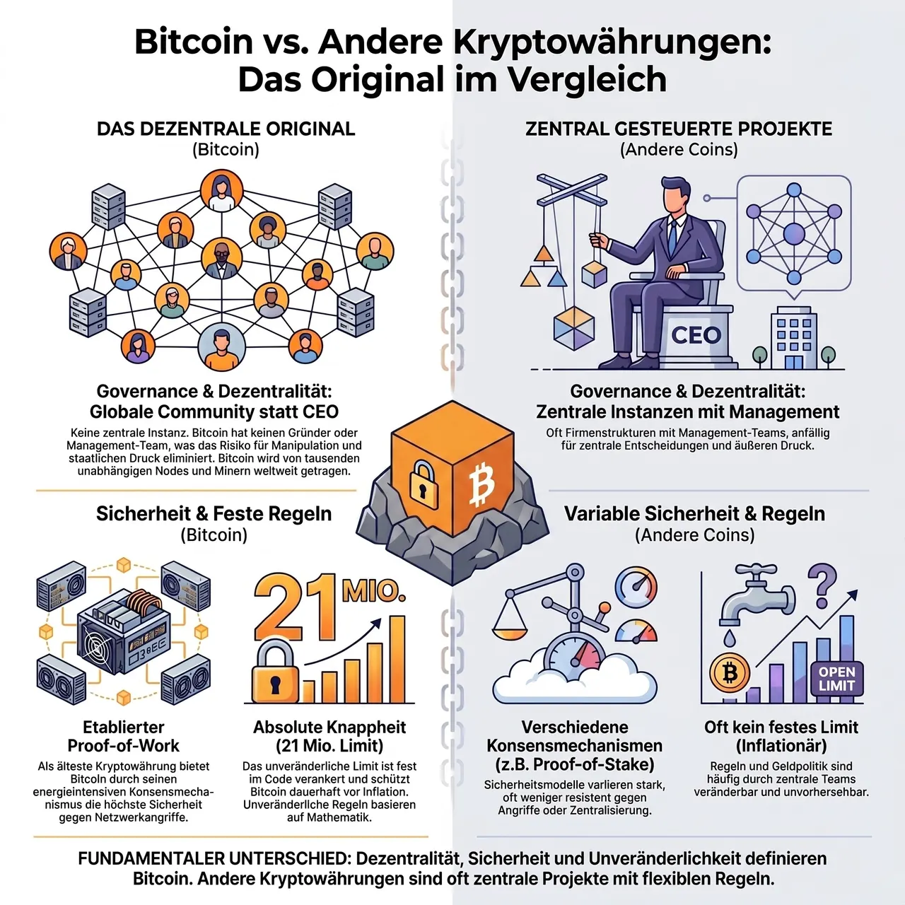 Bitcoin vs. andere Kryptowährungen