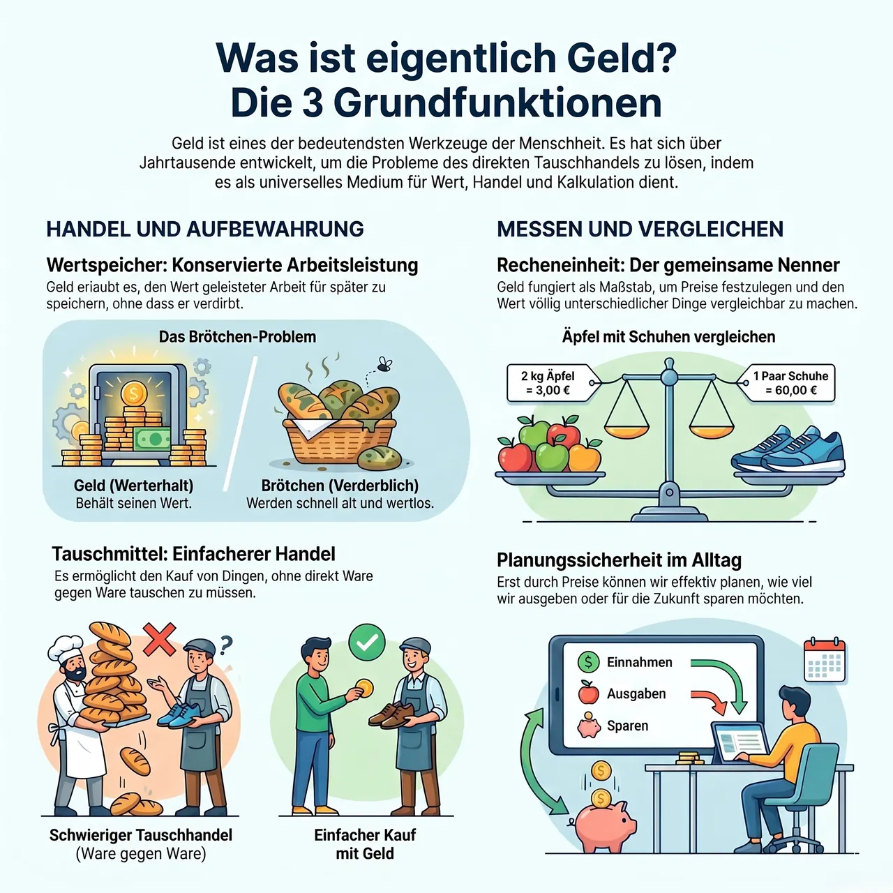 Die drei Grundfunktionen von Geld